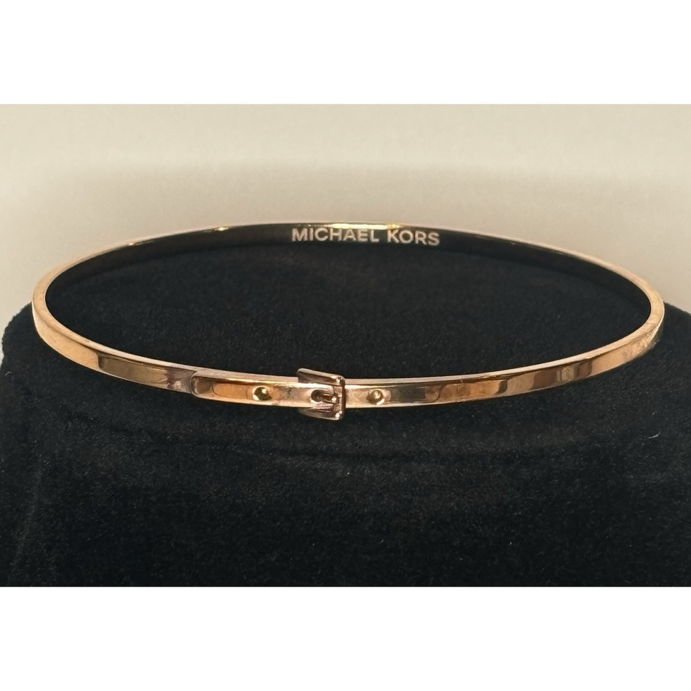 Michael Kors Rose Gold Tone Belt Buckle Thin Bangle Bracelet 7.75"